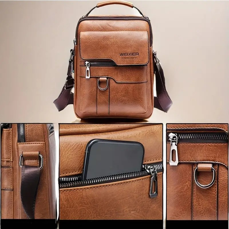(20x25cm) Herren Leder Schultertasche Fashion Crossbody Business Bag - Dunkelbraun