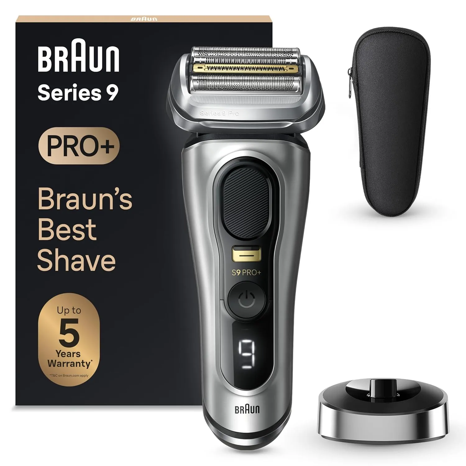 Braun Series 9 Pro+ Rasierer Herren Elektrisch, Elektrorasierer mit 5 Pro Rasierelementen, Langhaarschneider ProTrimmer, Ladestation, 60 Min Laufzeit, Wet & Dry, Made in Germany, 9517s, Silber