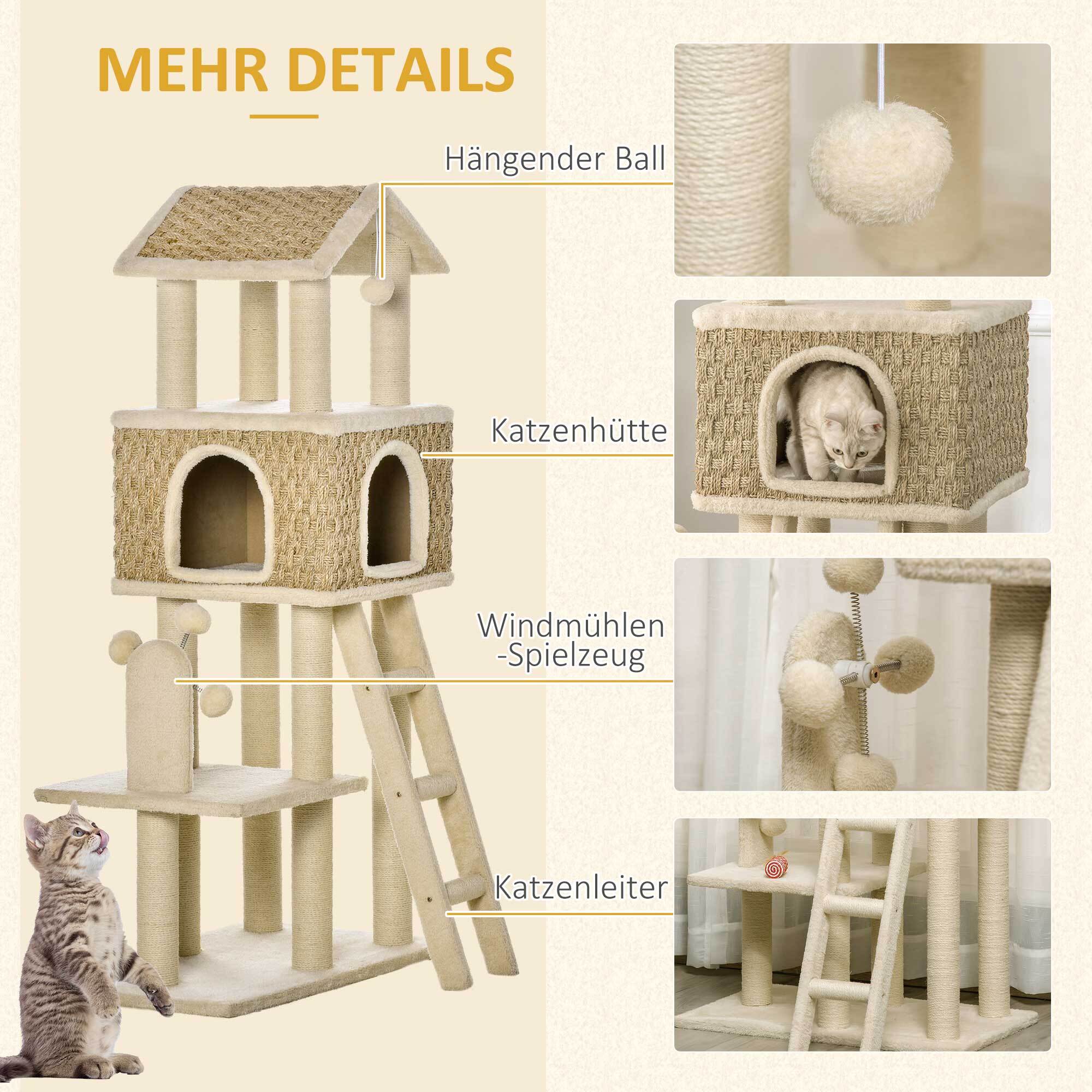 PawHut Kratzbaum mit Spielbälle natur 69L x 40B x 131H cm
