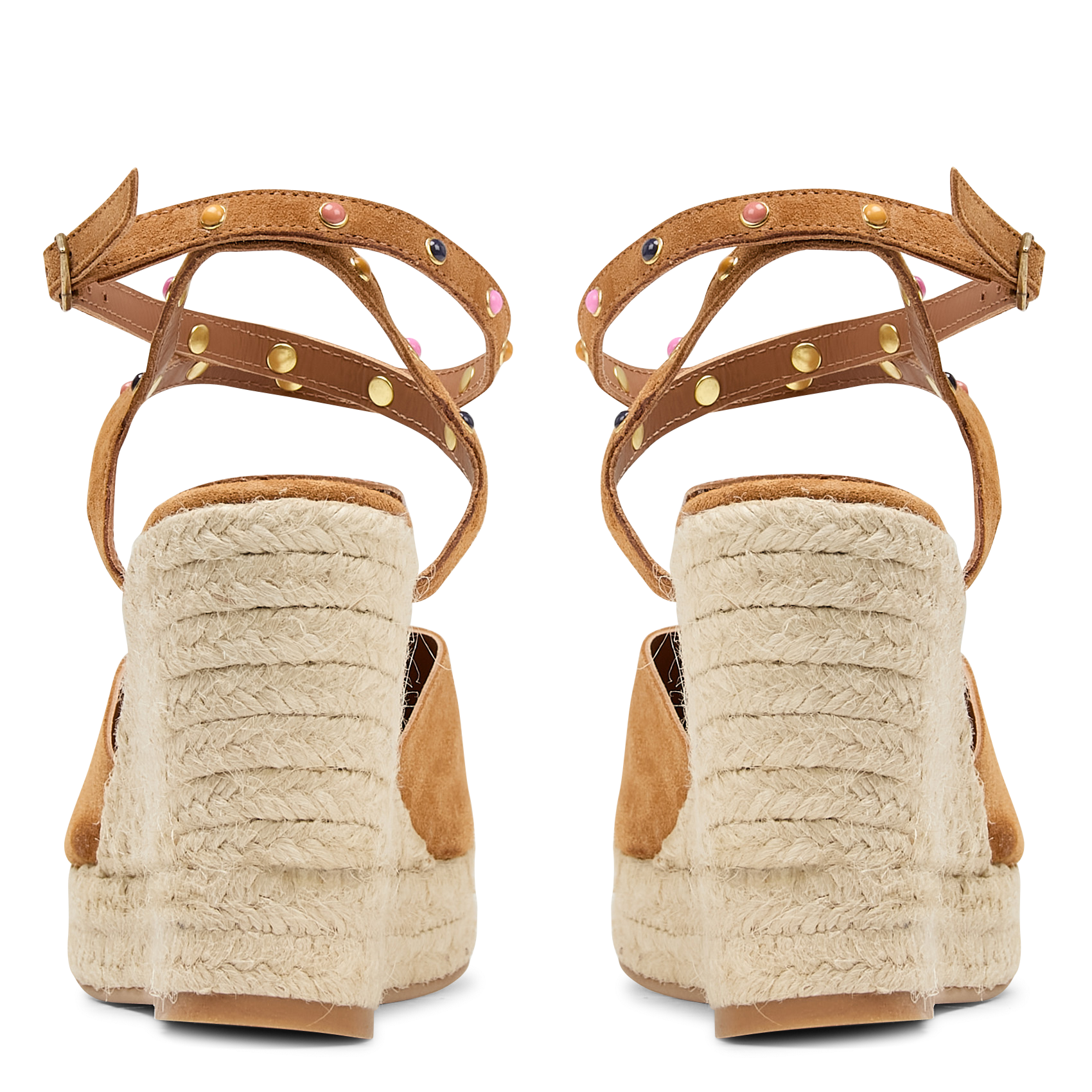 CAYOS - Espadrilles compensées en cuir velours | Marron
