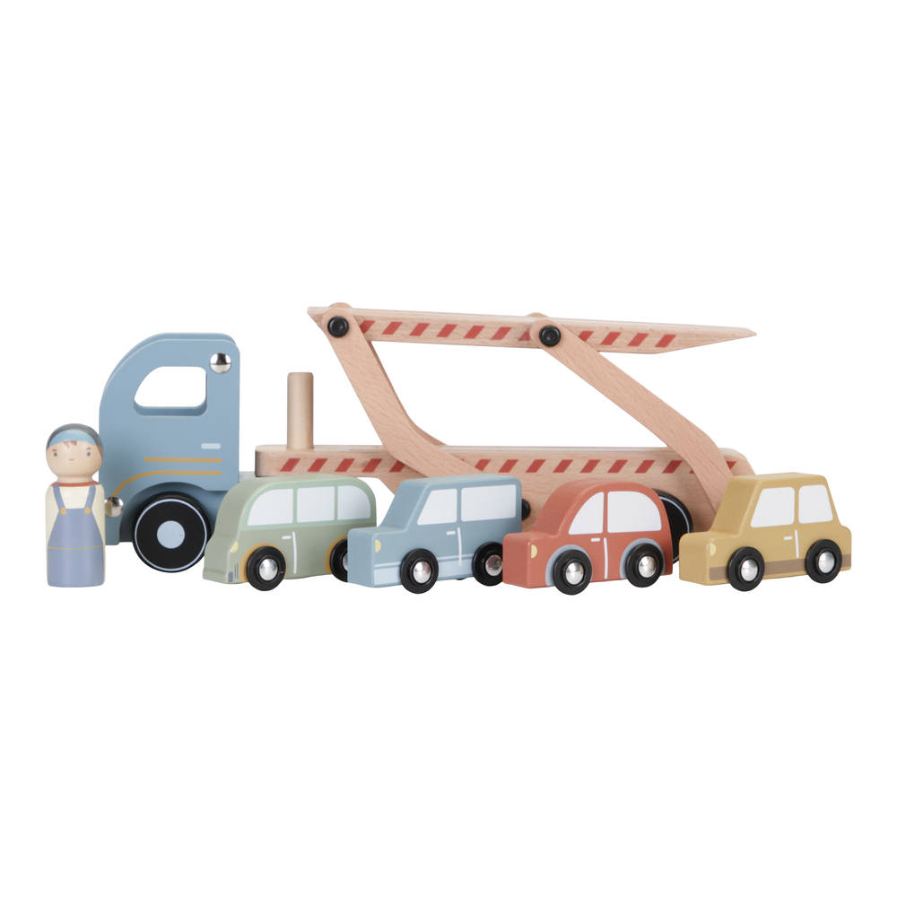 Little Dutch houten truck met oplegger + 4 auto's