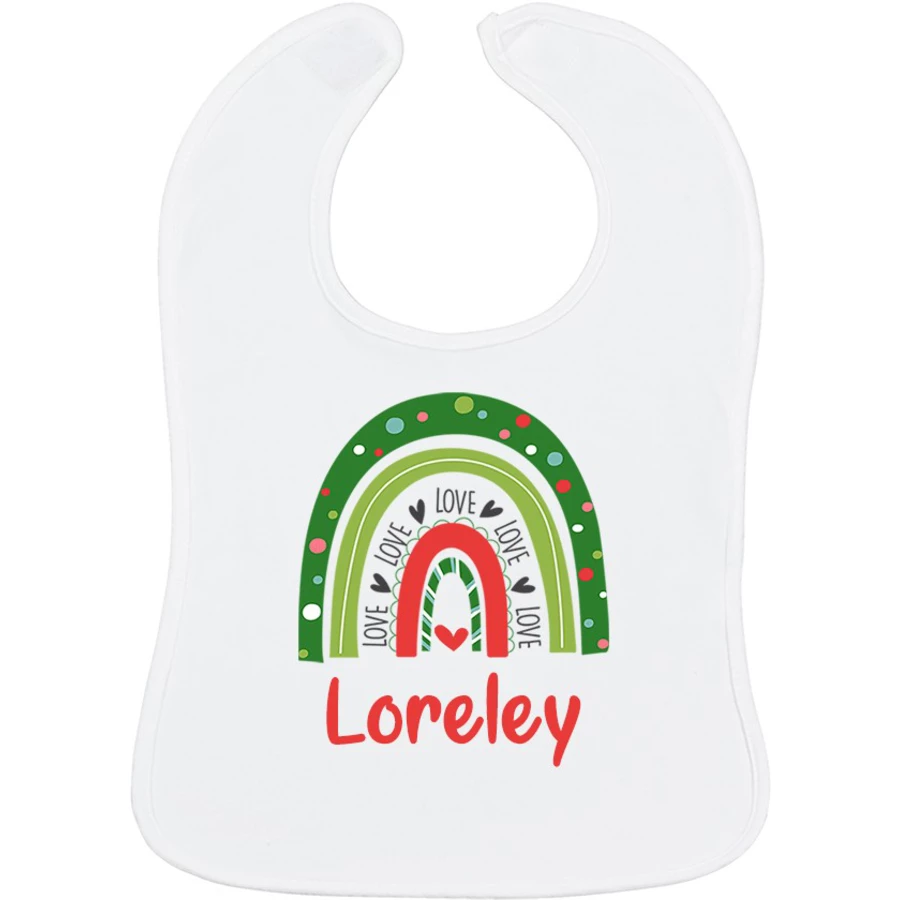 Schnullireich Baby Lätzchen mit Namen Love Regenbogen (Mädchen) Weiß