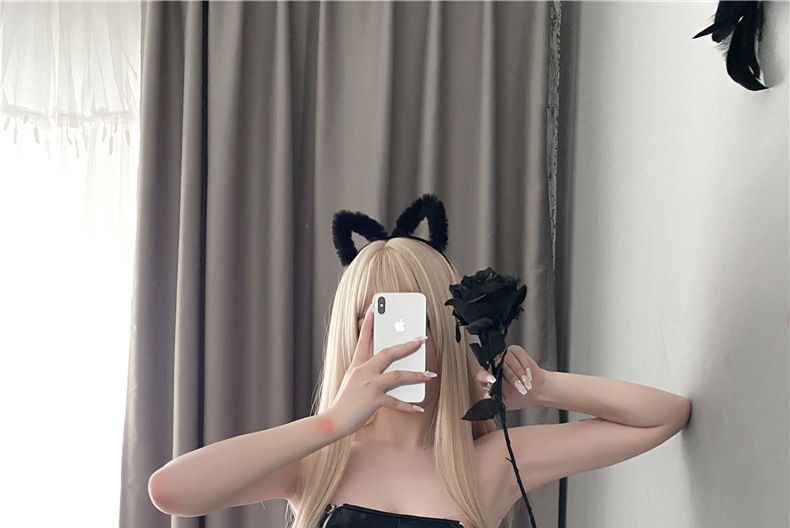 Hotty - Strapless imitatieleren bodysuit / overknee sokken / set