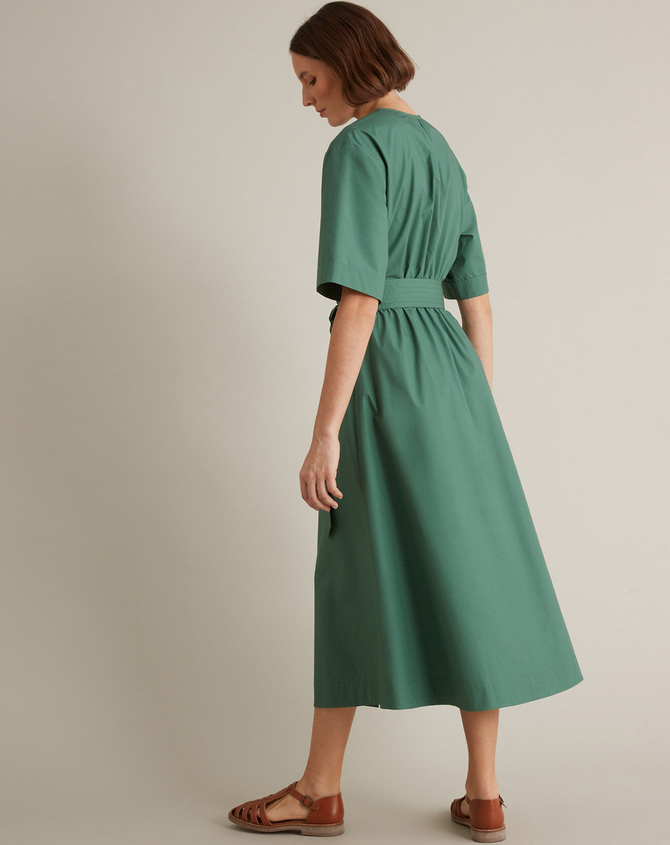 Cyrillus Robe longue en Popeline craquante verte