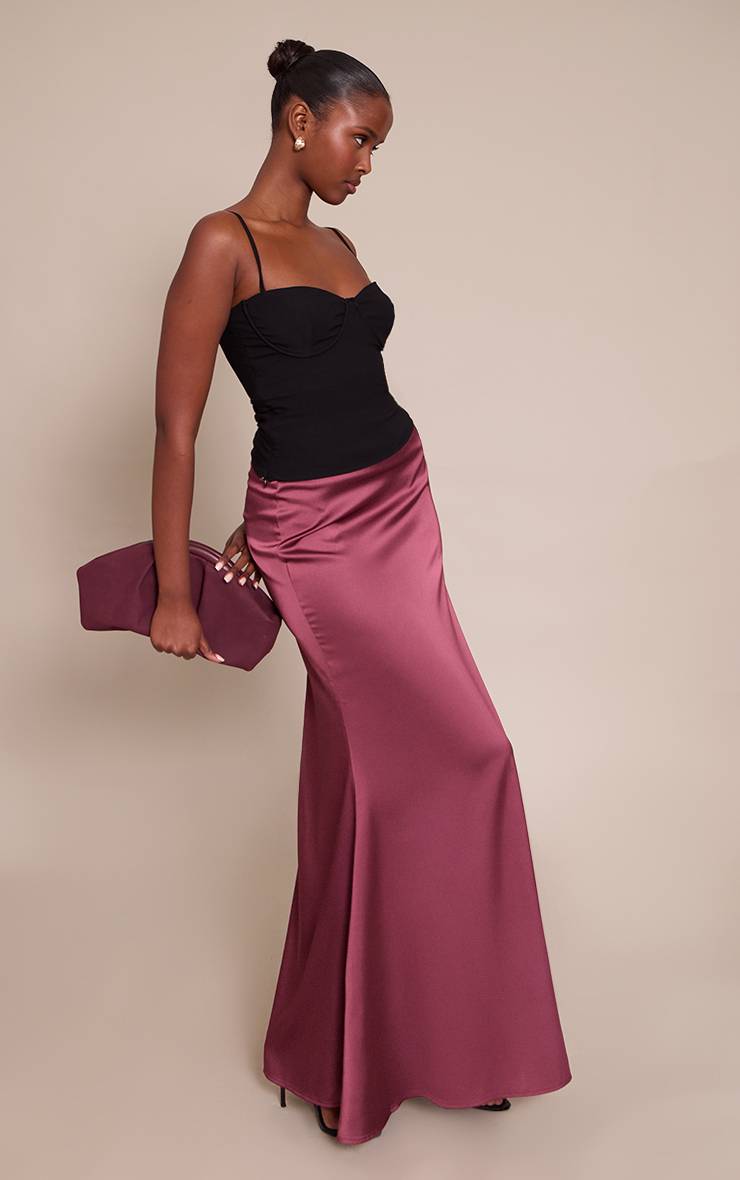 Prune Jupe Longue Fluide En Satin