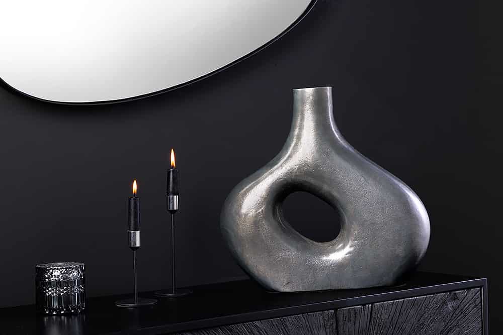 Handgefertigte Vase RING 40cm dunkelgrau Metall Dekoration Blumenvase