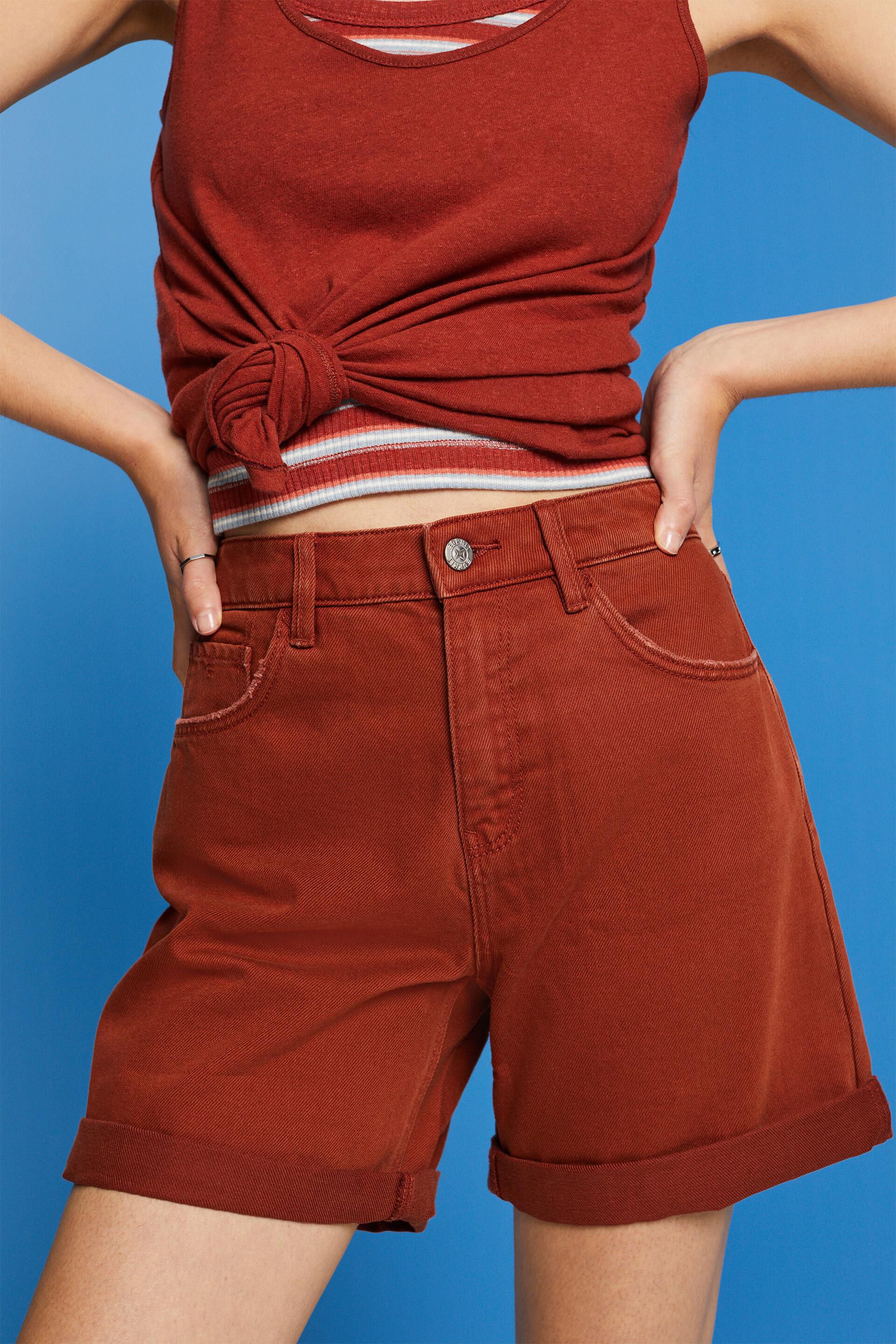 Short en jean à taille haute et bord roulotté