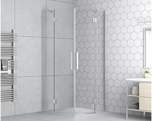 form&style ROMALLO ronde douchewand, 90 x 90 x 195 cm, chroom profiel, helder glas met vuilafstotende coating