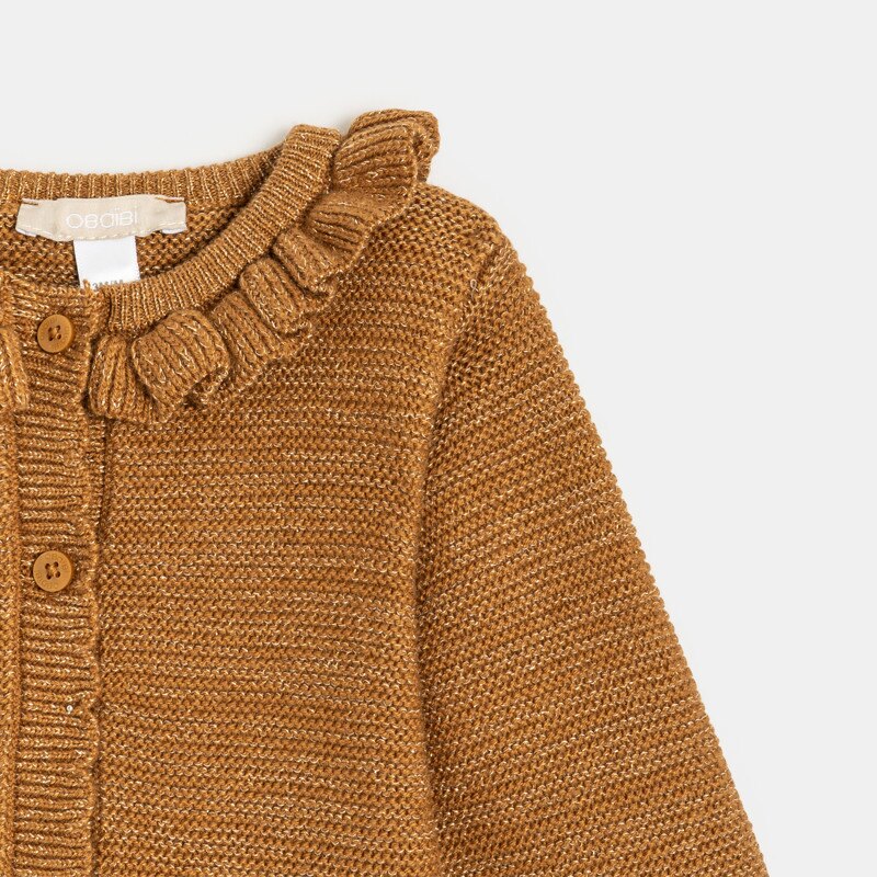 Gilet maille tricot col fantaisie marron bébé fille Marron