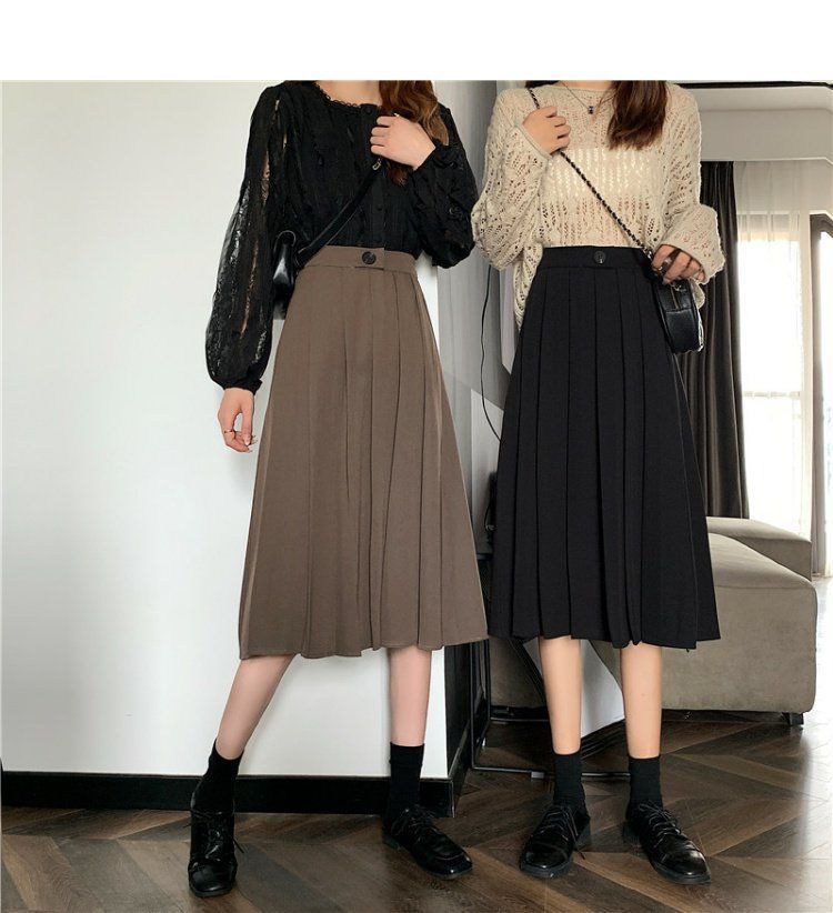 Sisyphi - Hoge taille geplooide midi A-lijn rok