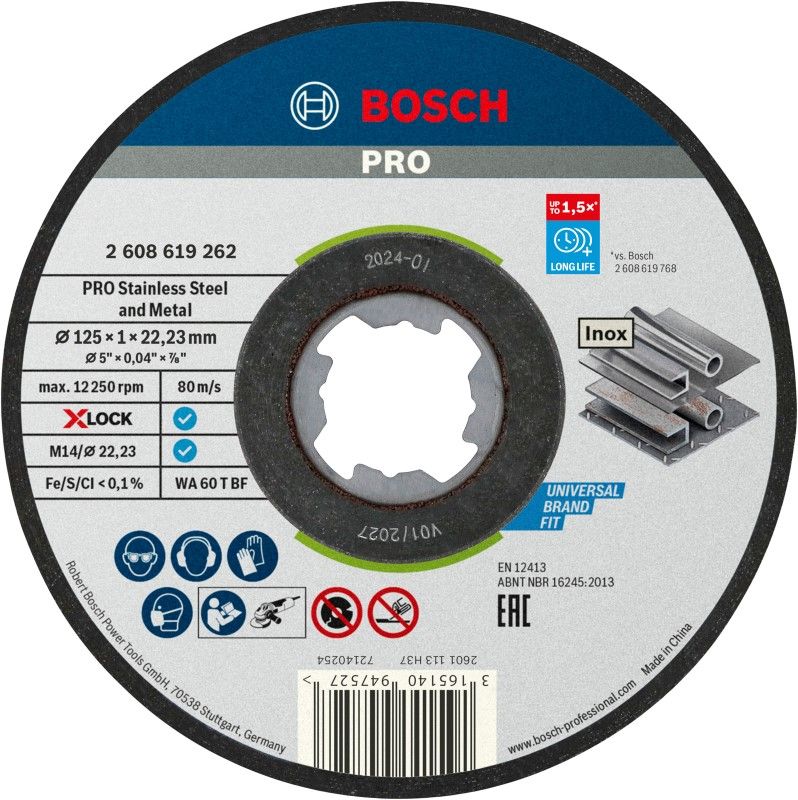 Bosch 2608619267 10 Schijf PRO X-LOCK Inox 125x1x22.23 (10 stuks)
