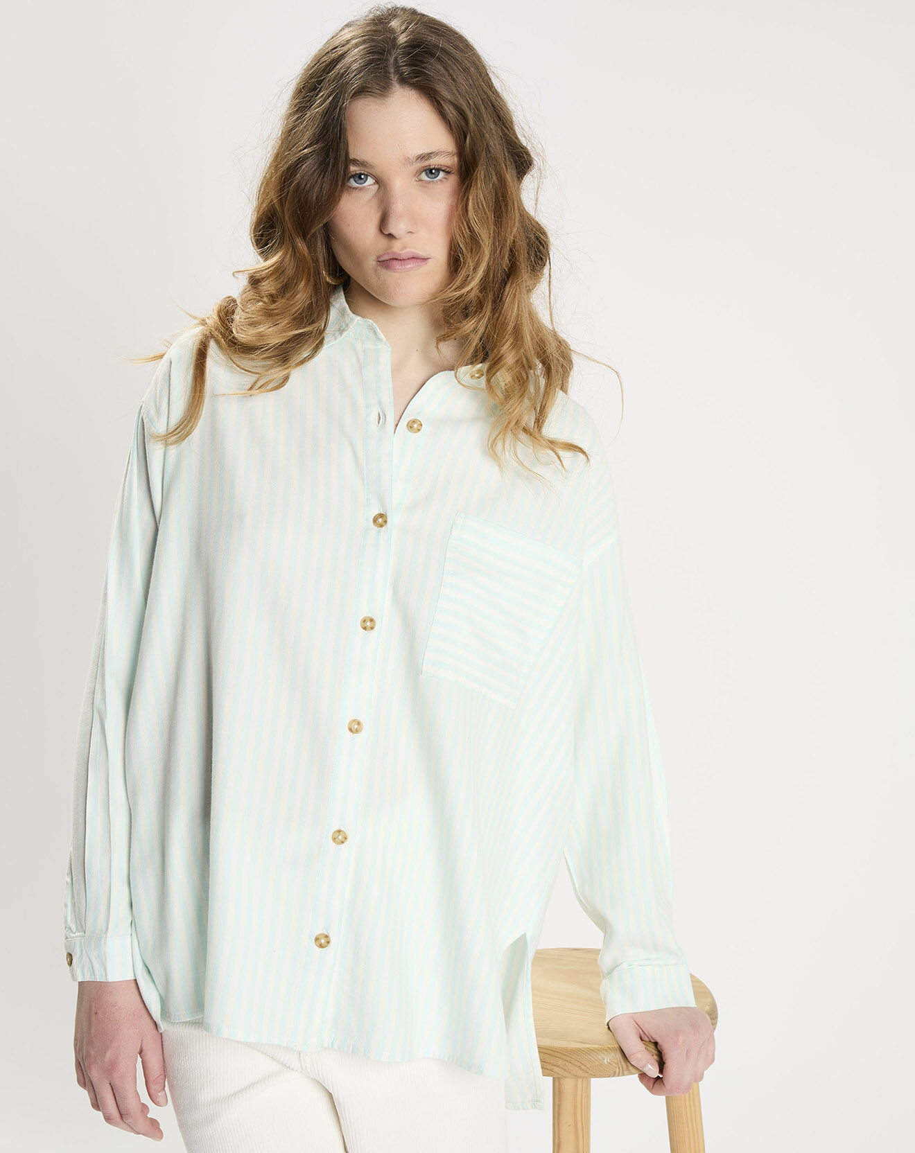 Billabong Chemise manches longues à rayures bleu ciel/blanc