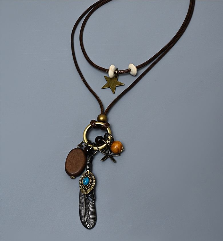 Lilafey - Veer Turquoise Ster Legering Hanger Gelaagde String Ketting
