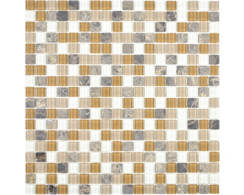 Glasmozaïek Kristal met natuursteen CM M435 30x30 cm beige/bruin