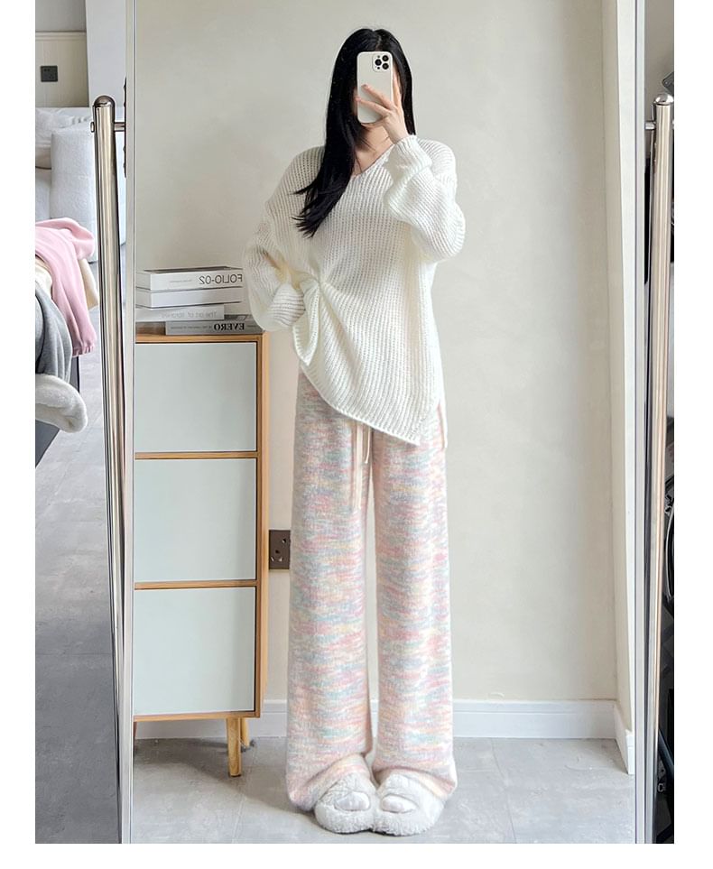 evanesce - Wijde, gebreide joggingbroek met hoge taille en patroonprint