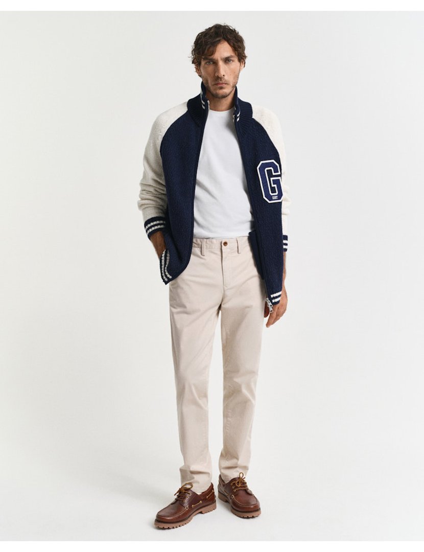 Beige Slim Twill Chino Pants