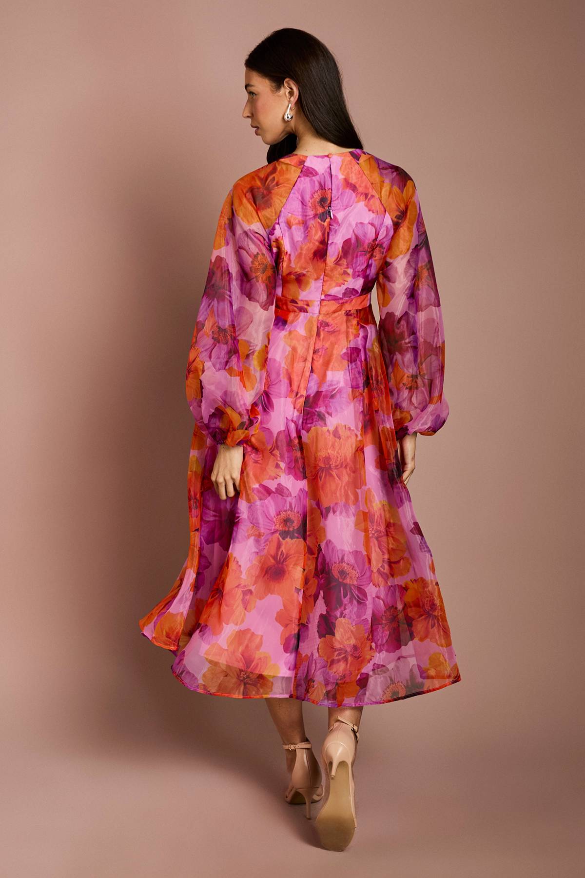 Coast Robe Midi En Organza À Manches Bouffantes Et Taille Portefeuille