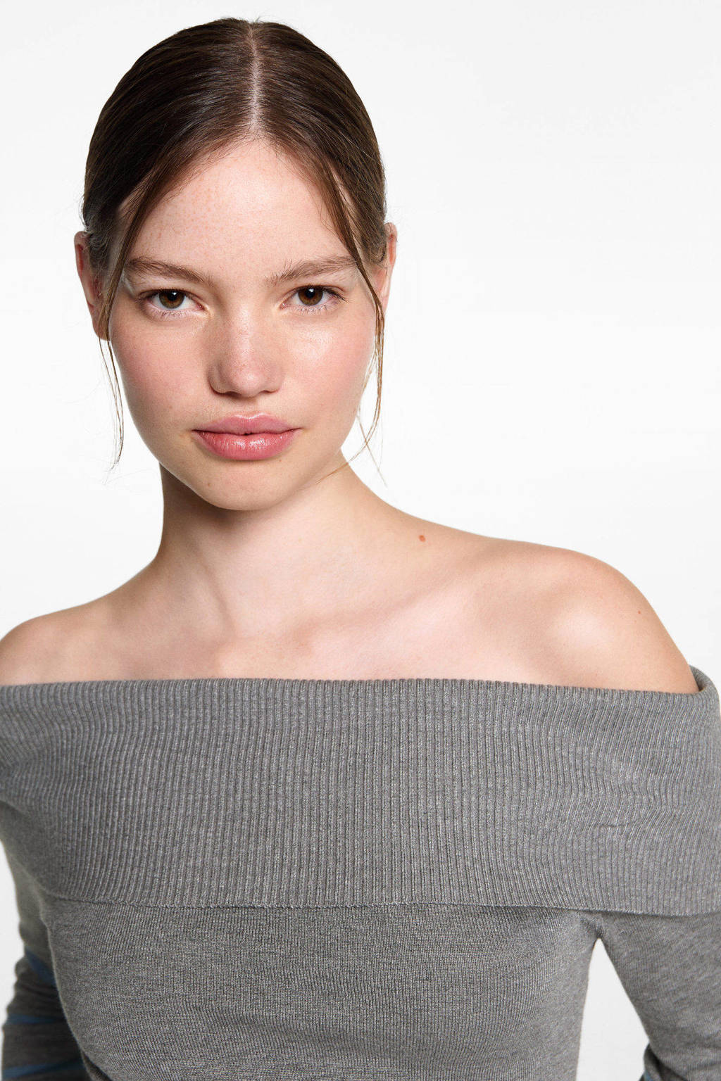 MANGO TEEN gebreide offshoulder trui grijs/lichtblauw
