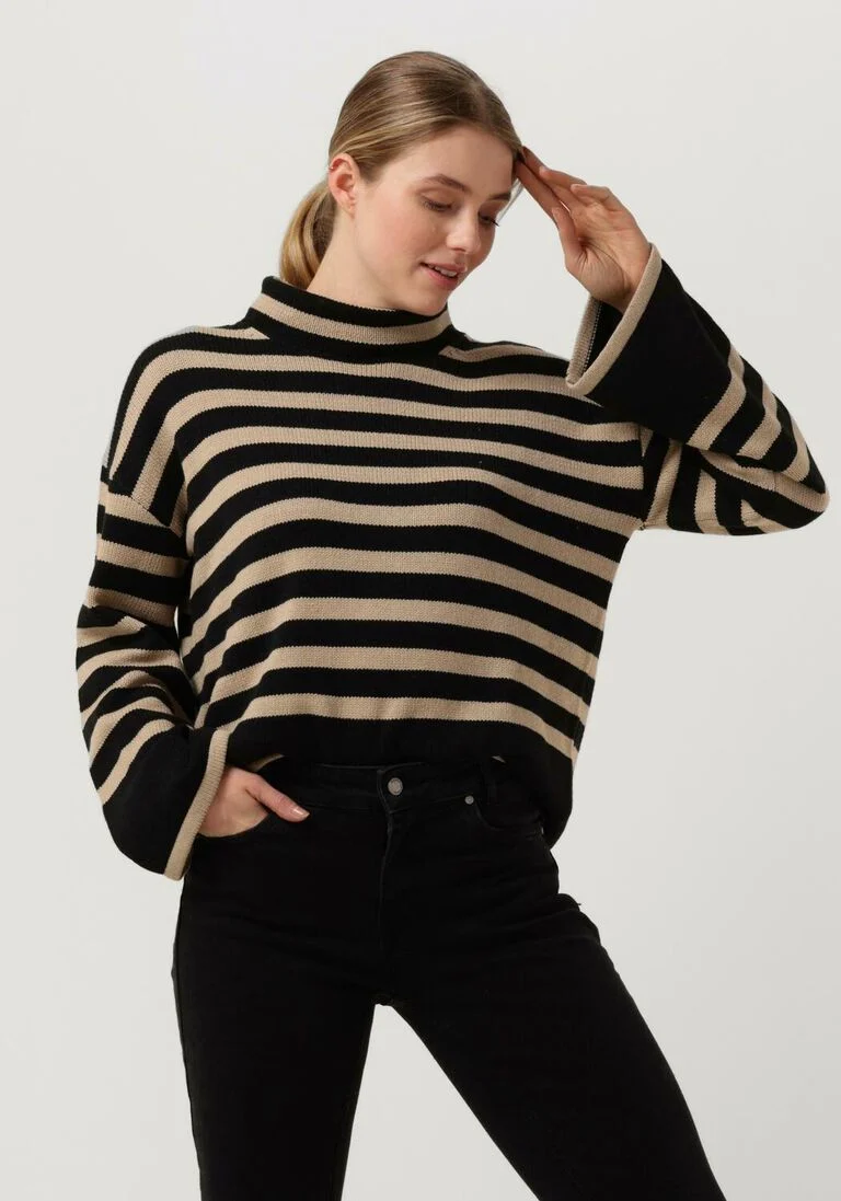 MY ESSENTIAL WARDROBE zwarte my essential wardrobe coltrui sila striped knit rollneck