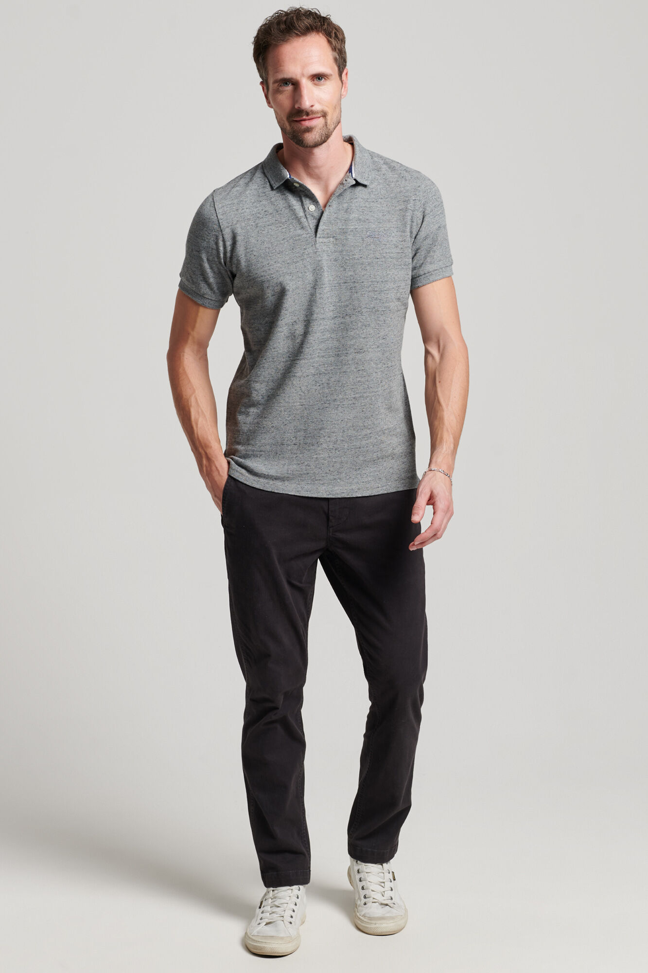 Camisa polo Superdry Classic Piqué - Cinza Médio
