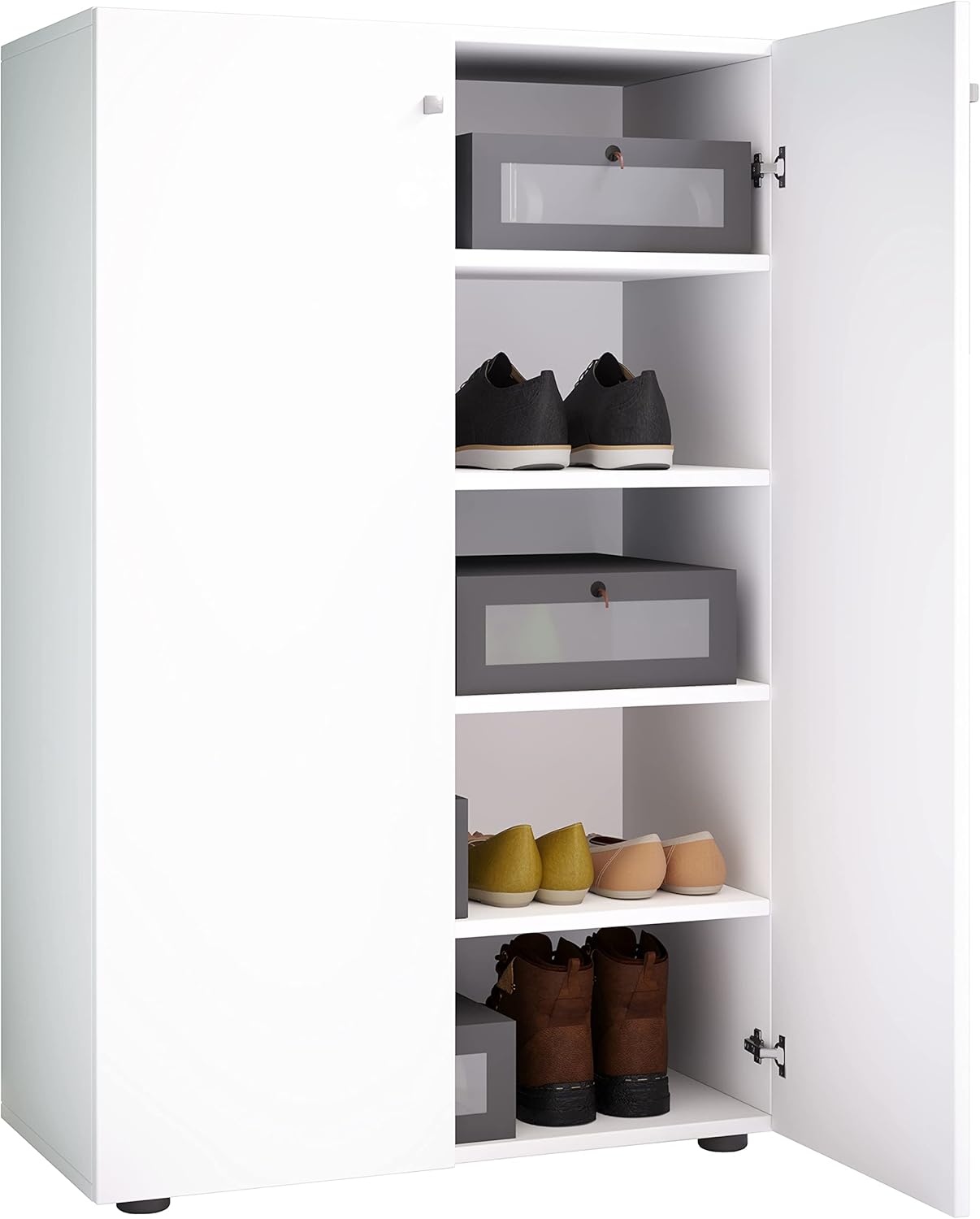 VCM Holz-Schuhschrank | Maße: H. 110 x B. 70 x T. 39 cm | Allzweckschrank | 5 Fächer | 2 Drehtüren– Lona