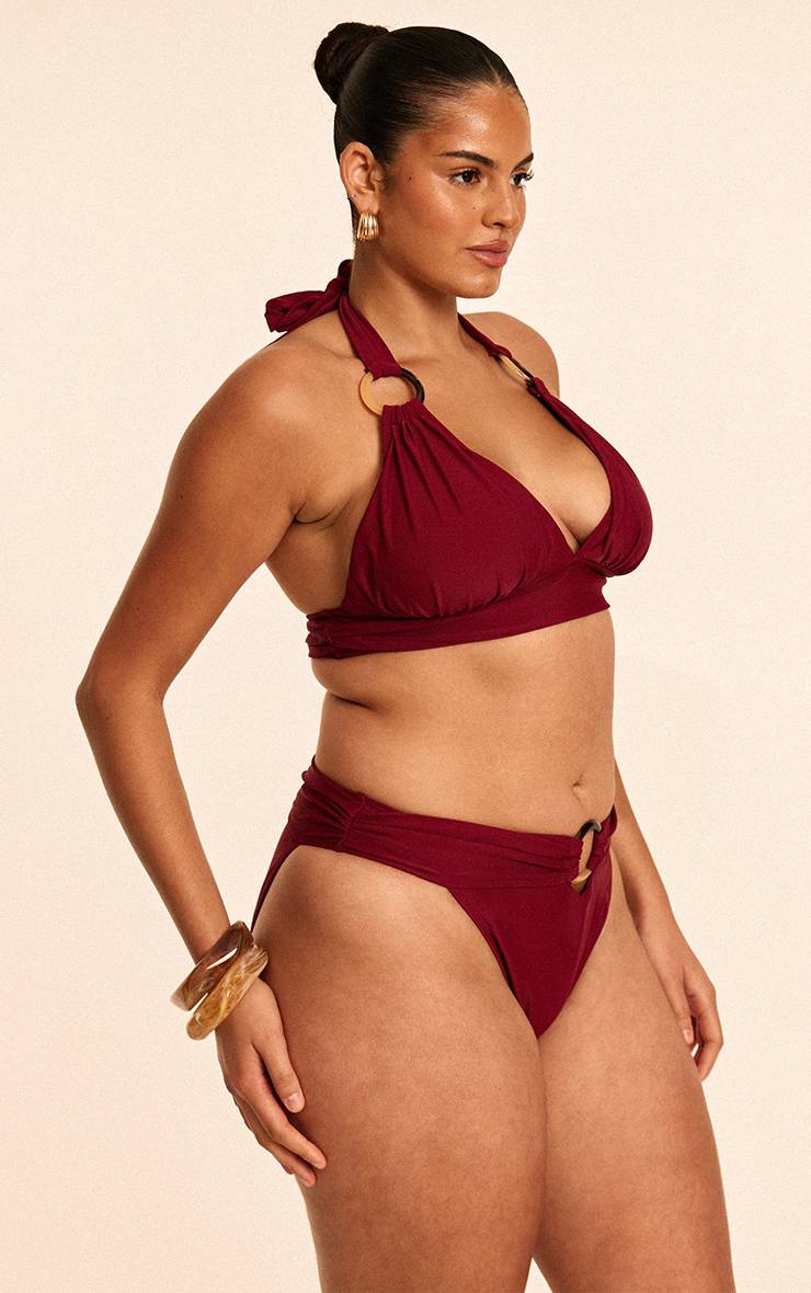 Rouge Bordeaux Bas De Bikini Tanga Grande Taille Avec Détails Anneaux En O