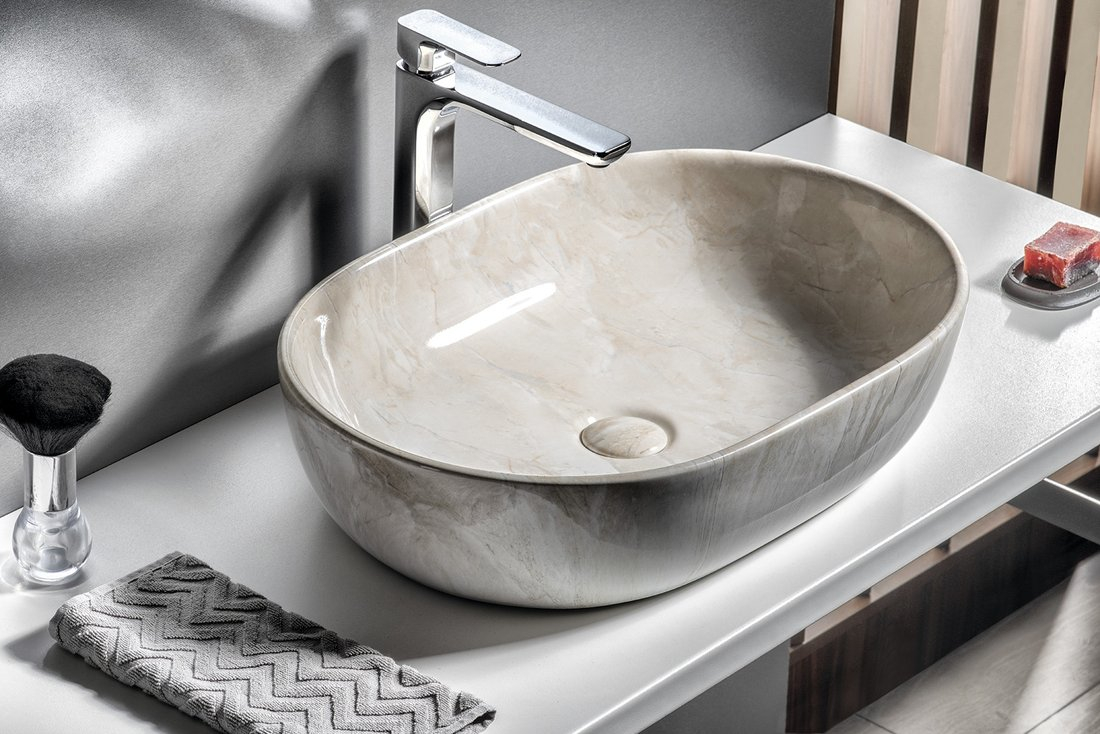 Sapho Dalma keramische waskom beige marmer structuur 59x42x14cm