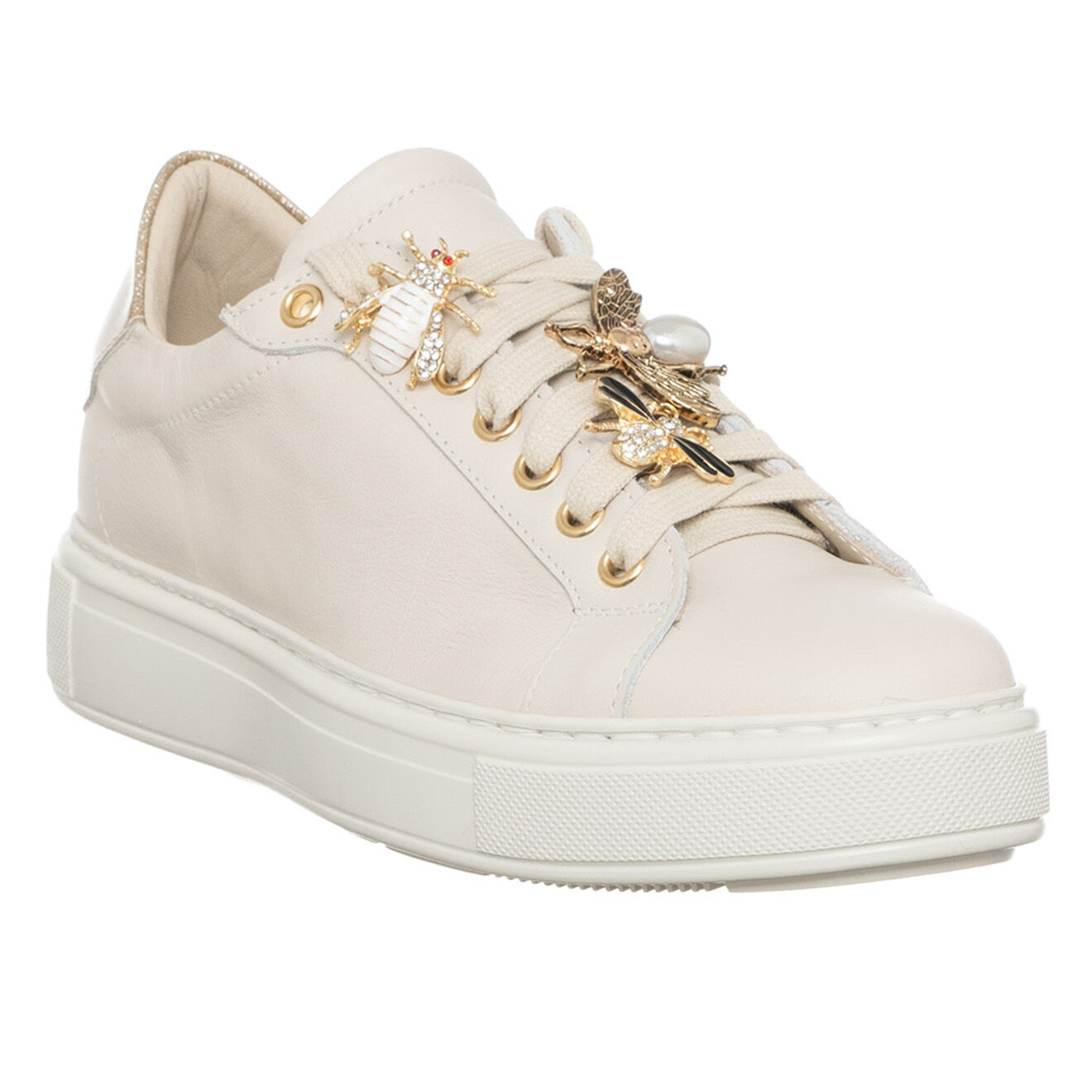 Loretta Pettinari Sneakers en Cuir Pella écru/beige