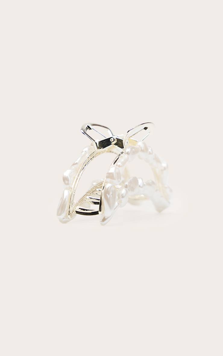 Argenté Pince À Cheveux Crabe Perles Design Abstrait
