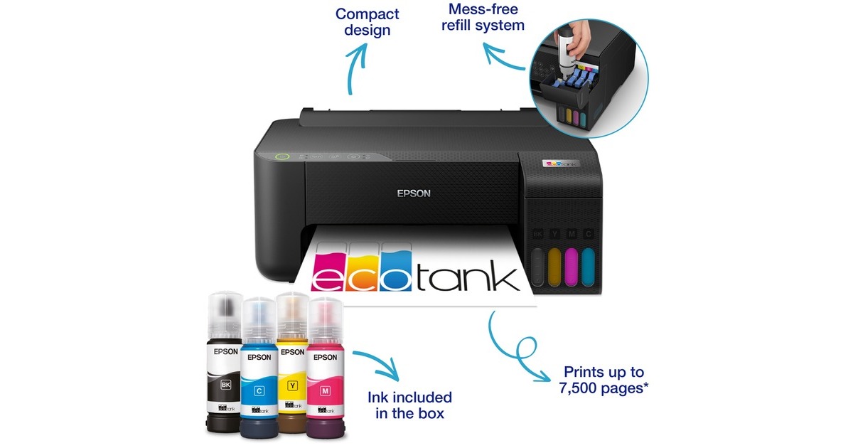 EpsonEcoTank ET-1810 A4 Wi-Fi-printer met inkttank inkjetprinter  (Zwart, Wi-Fi, inclusief tot 3 jaar inkt)