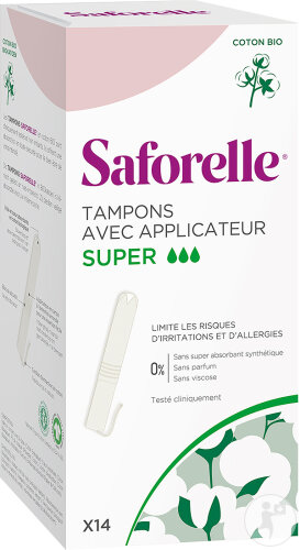 Saforelle Tampons Avec Applicateur Super Coton Bio 14 Pièces