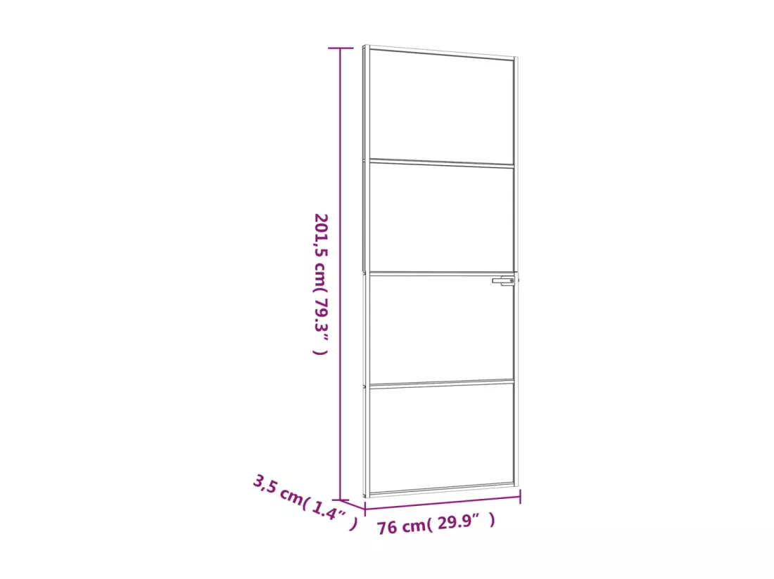 Porte d'intérieur Noir 76x201,5 cm Trempé verre aluminium fin