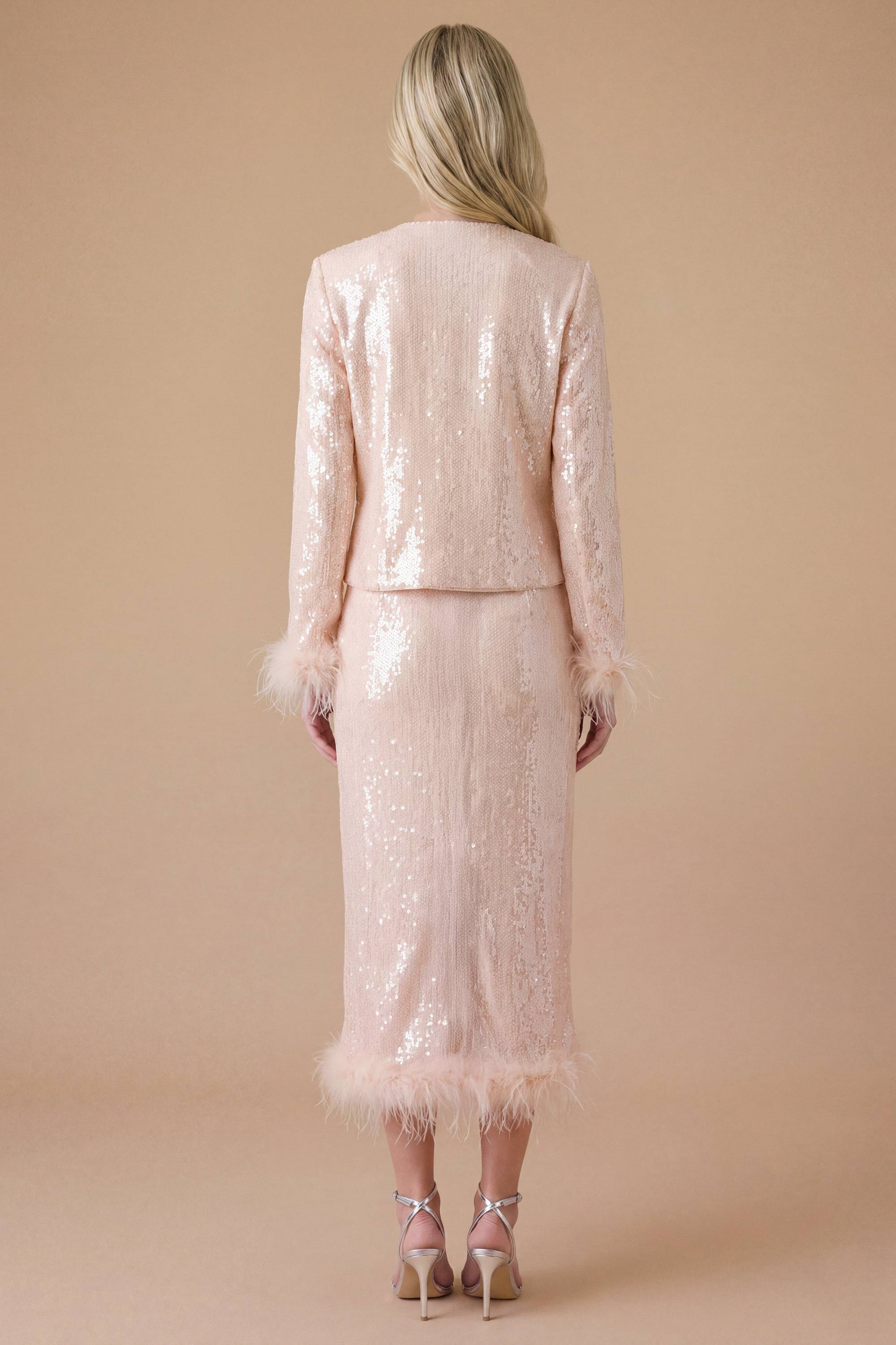Oasis Jupe Midi À Sequins Avec Bordure De Plumes