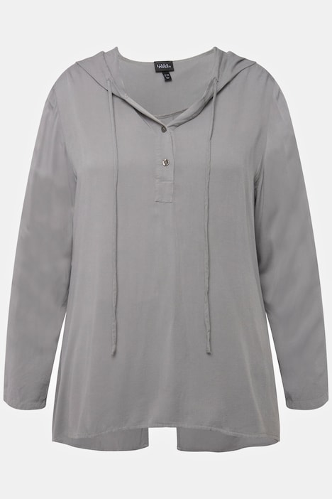 Longbluse, Kapuze, A-Linie, hinten länger, Langarm
