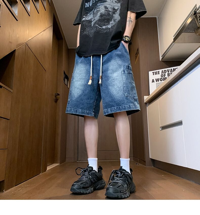 Priam - Hoge taille gewassen denim cargo shorts