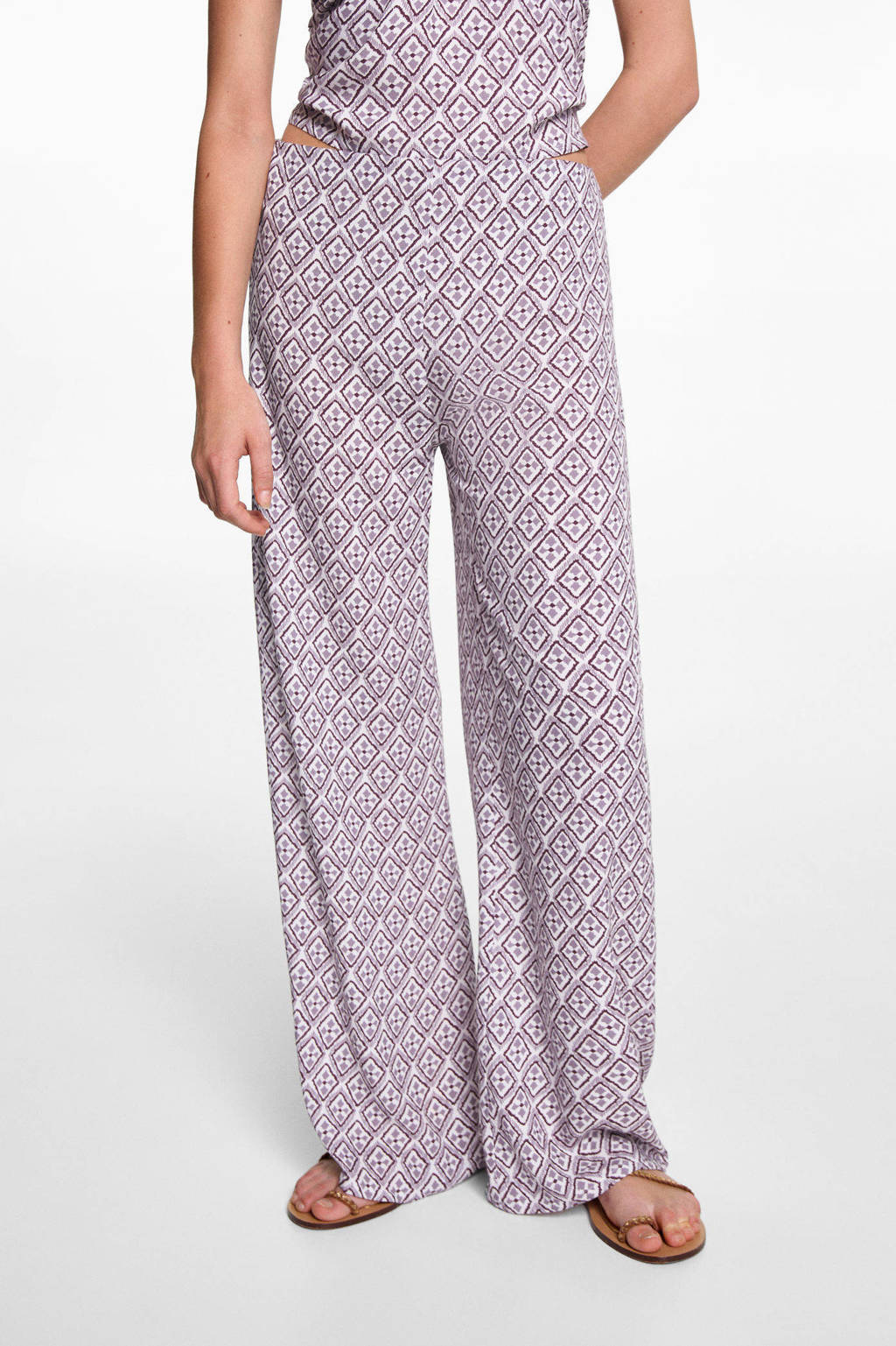 MANGO TEEN broek met all over print lila/wit