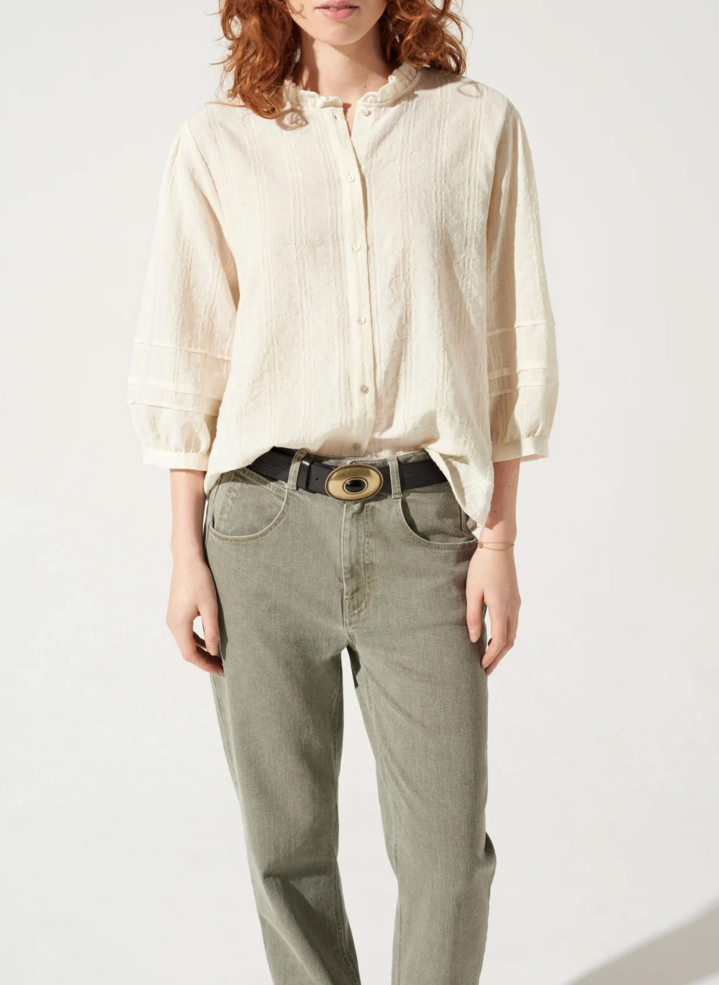 Blouse droite col victorien en coton | Blanc