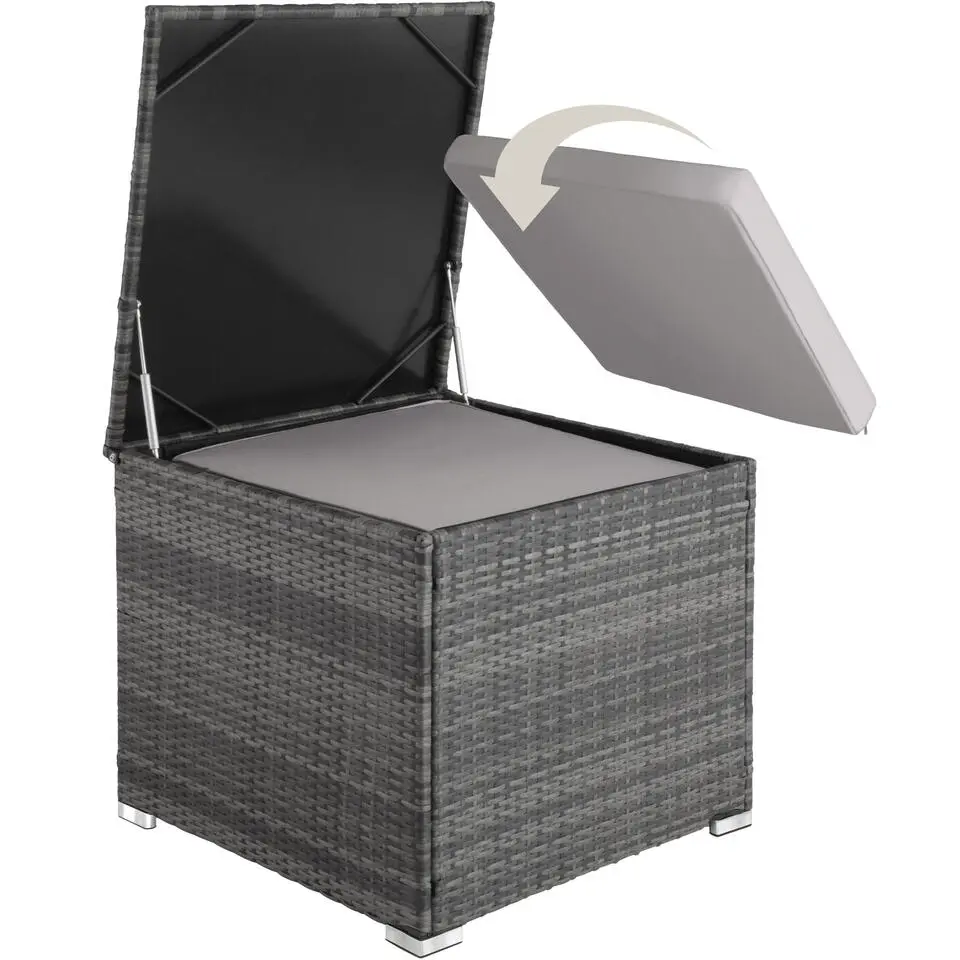 tectake - Loungeset Pisa met opbergbox kussens - wicker - grijs