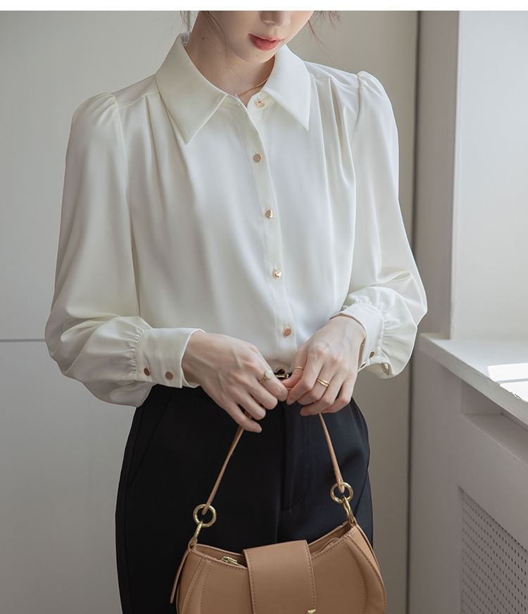 Yohana - Blouse met lange mouwen, kraag en knopen