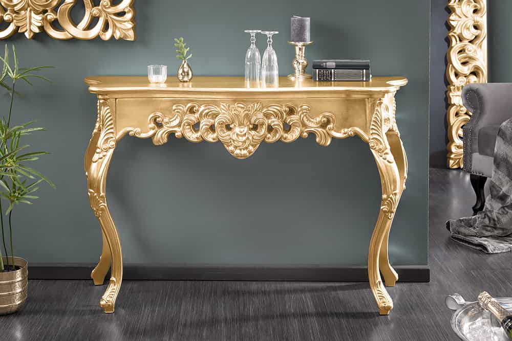 Elegante Konsole VENICE 110cm gold Barock Design Anrichte handgearbeitet
