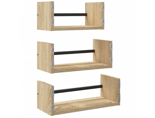 VIDAXL - Etagère murale Ensemble d'étagères murales avec barres 3 pcs chêne sonoma