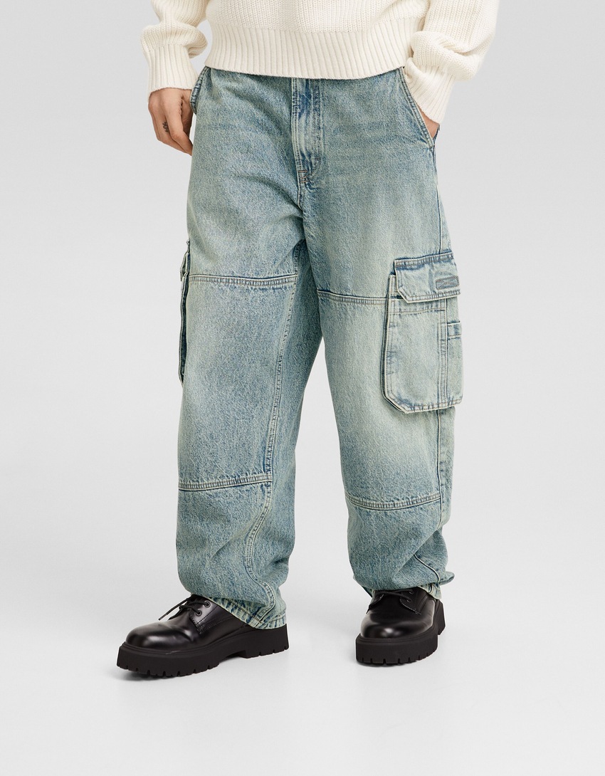 calça cargo estilo skater com efeito desbotado