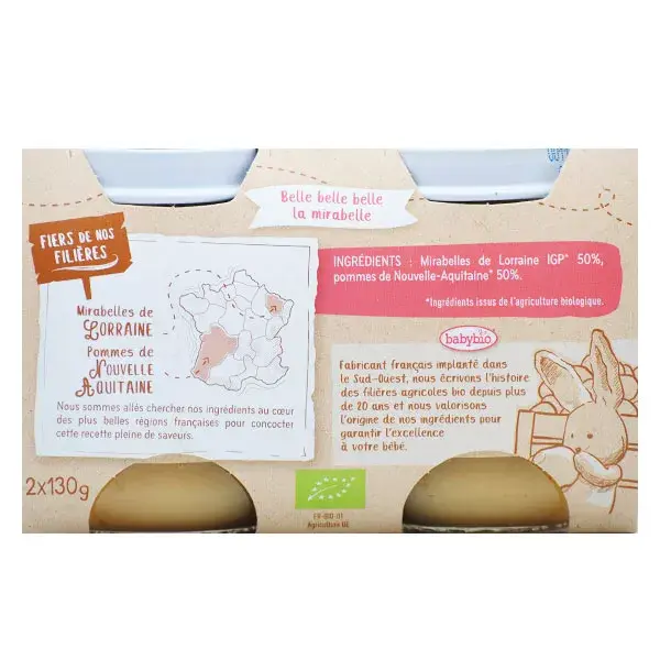 Babybio Frutas Pote Maçã Mirabelle Ameixa Quetsche +4m Orgânico 2 x 130g