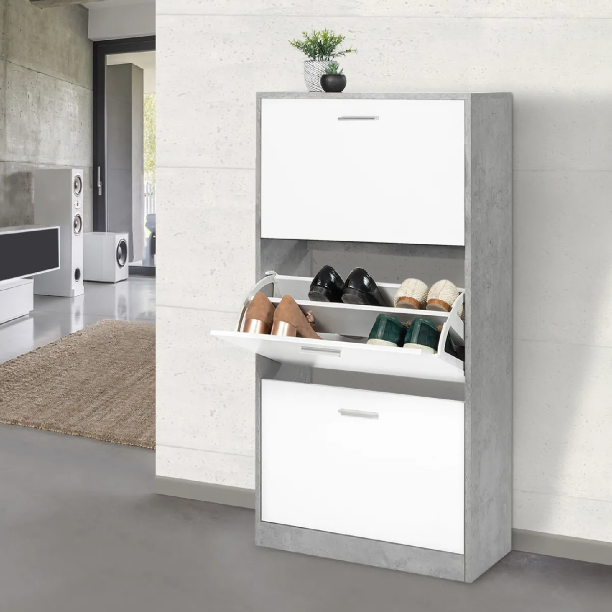 Idmarket MARKET Meuble à Chaussures KLARK - Effet Béton
