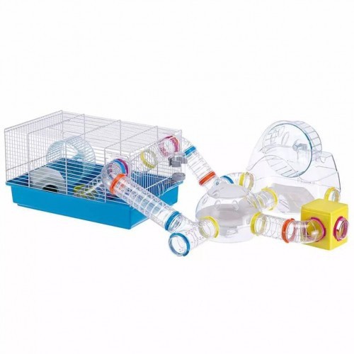 Gaiola azul para hamster com túneis