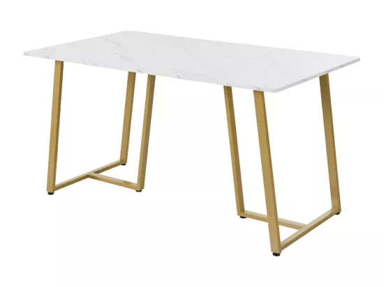 Table à manger 140x80 cm - structure en métal - placage à motif de marbre - Blanc & Doré