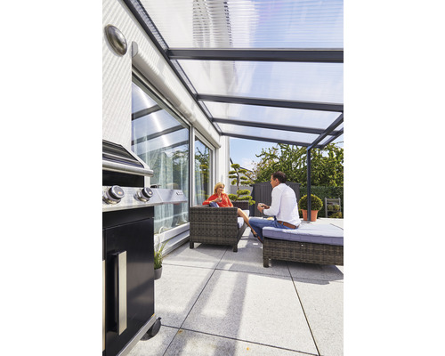 Gutta Premium terrasoverkapping van helder polycarbonaat, 309 x 306 cm, antraciet