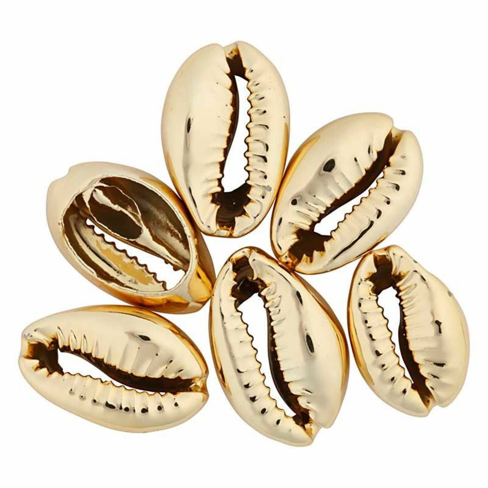 6 perles coquillage 20 mm - doré