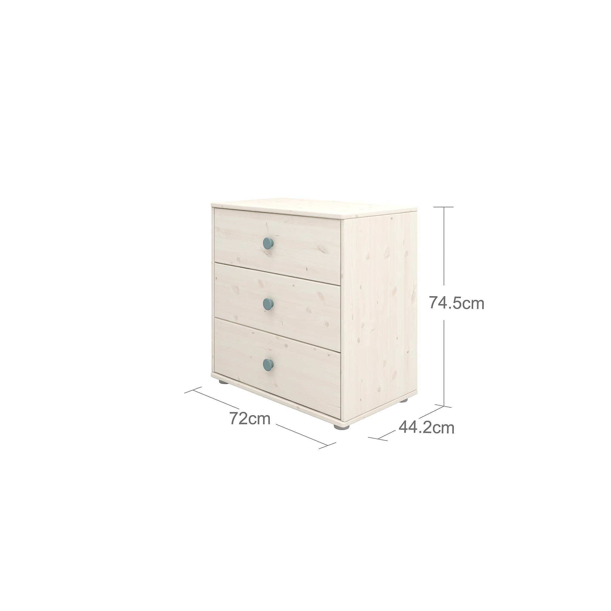 CLASSIC Kommode 3 Schubl.,weiss,Griffe b - Weiss lasiert / B: 72.0 cm x T: 44.2 cm x H: 74.5 cm