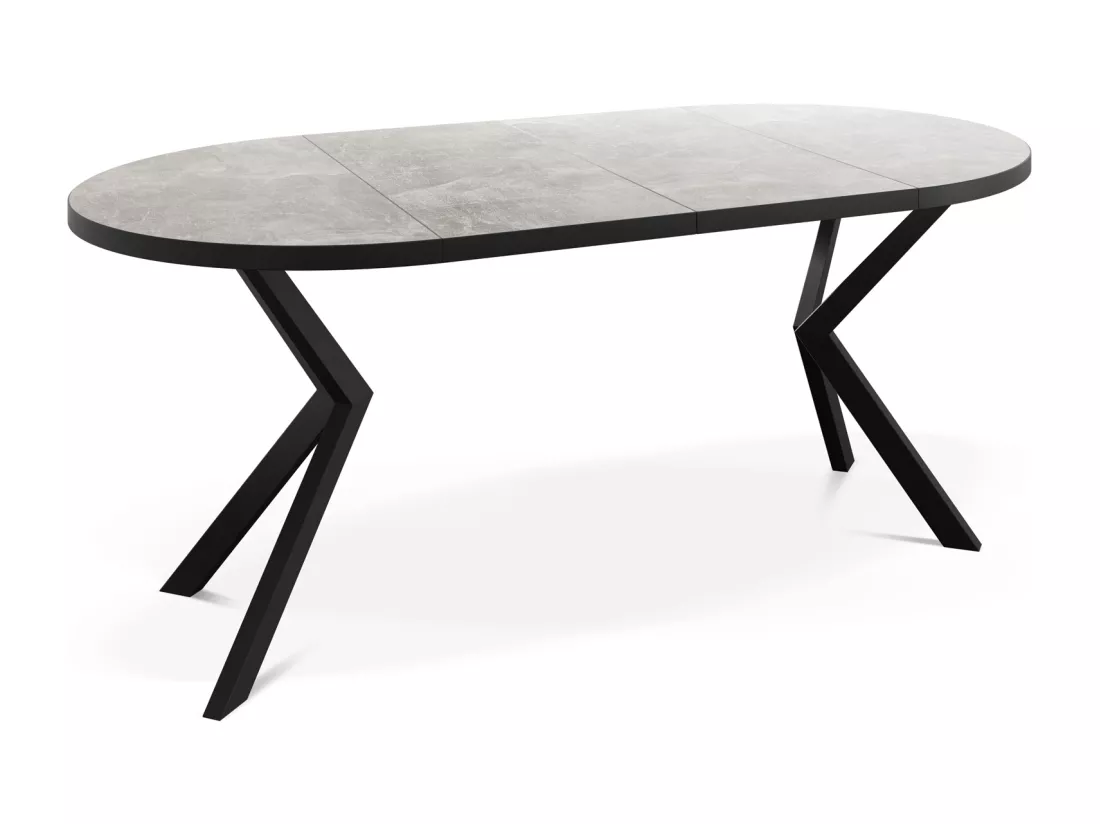 Table Ronde à Rallonges Pour La Salle à Manger - 120/196 Cm - Table Avec Pieds En Métal Noir - Compacte - Gris Béton